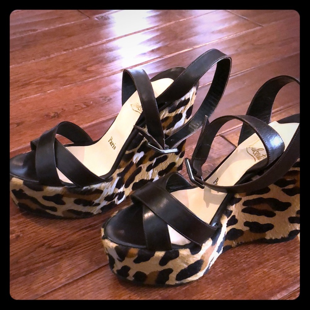 Christian Louboutin leopard pony hair wedges